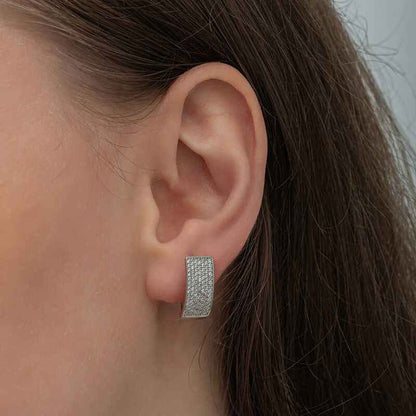 7 Row White Stone J Women's Silver Earrings