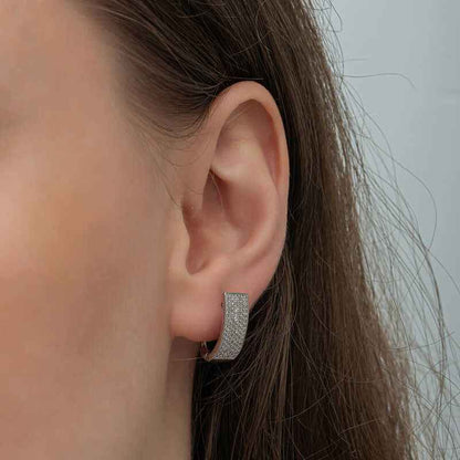 7 Row White Stone J Women's Silver Earrings