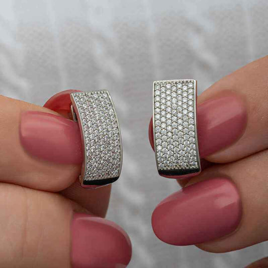 7 Row White Stone J Women's Silver Earrings