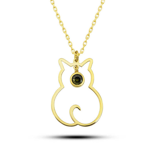 Collier en argent pour femme avec pierre de naissance d'août et chat