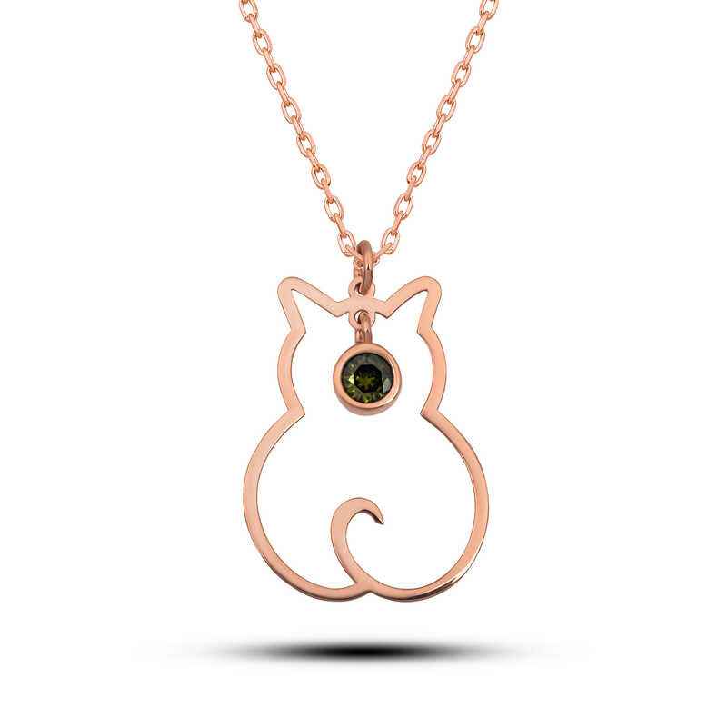 August Birthstone Cat Women's Silver Necklace