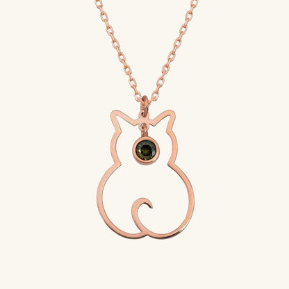 August Birthstone Cat Women's Silver Necklace