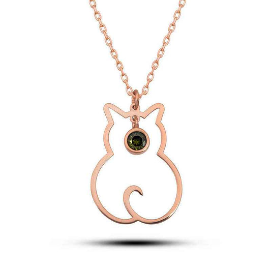 August Birthstone Cat Women's Silver Necklace