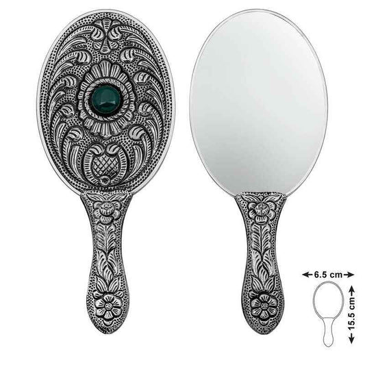 Agate Stone Hand Mirror Silver