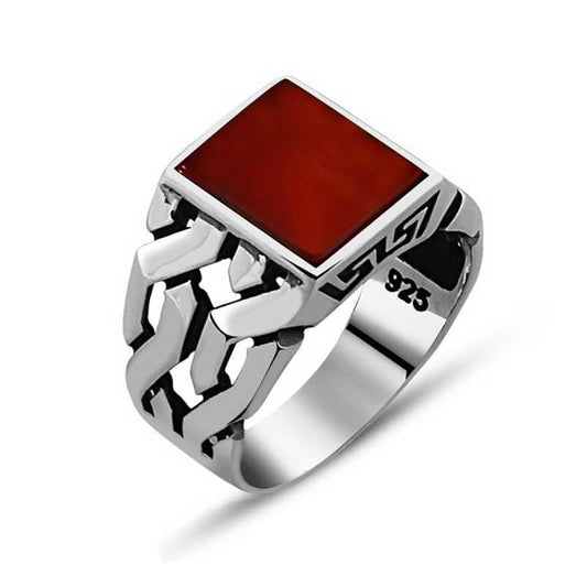 Agate Stone Men's Silver Ring