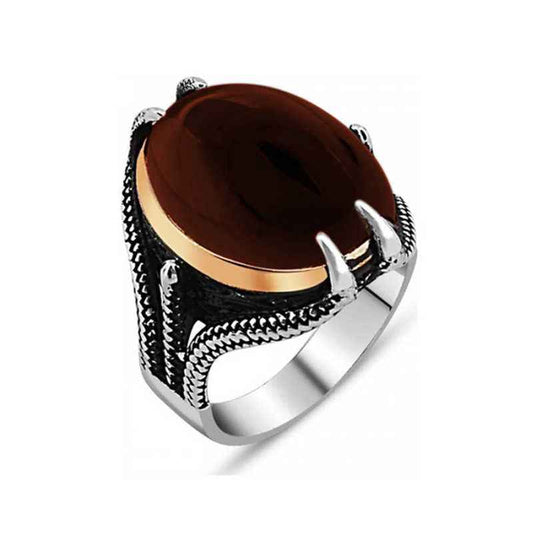 Agik Stone Eagle Claw Men's Silver Ring