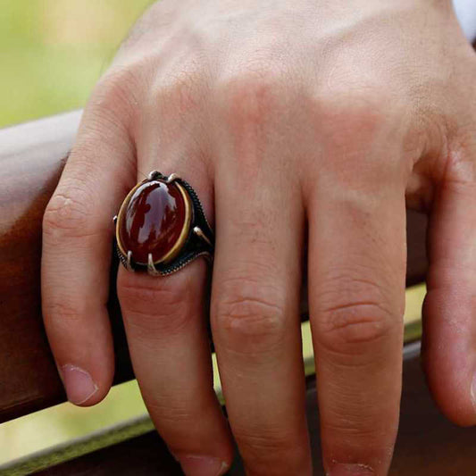 Achat Stein Adler Klaue Herren Silber Ring
