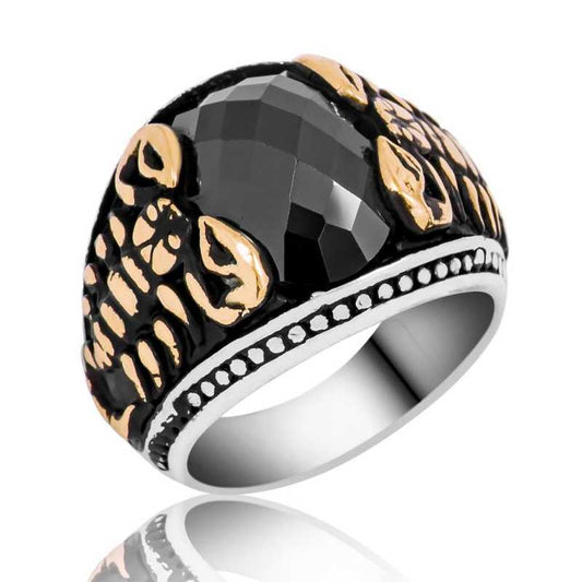 Black Stone Scorpion Men's Silver Ring