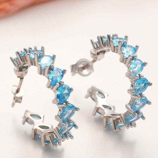 Aquamarine Stone Drop Stud Women's Silver Earrings