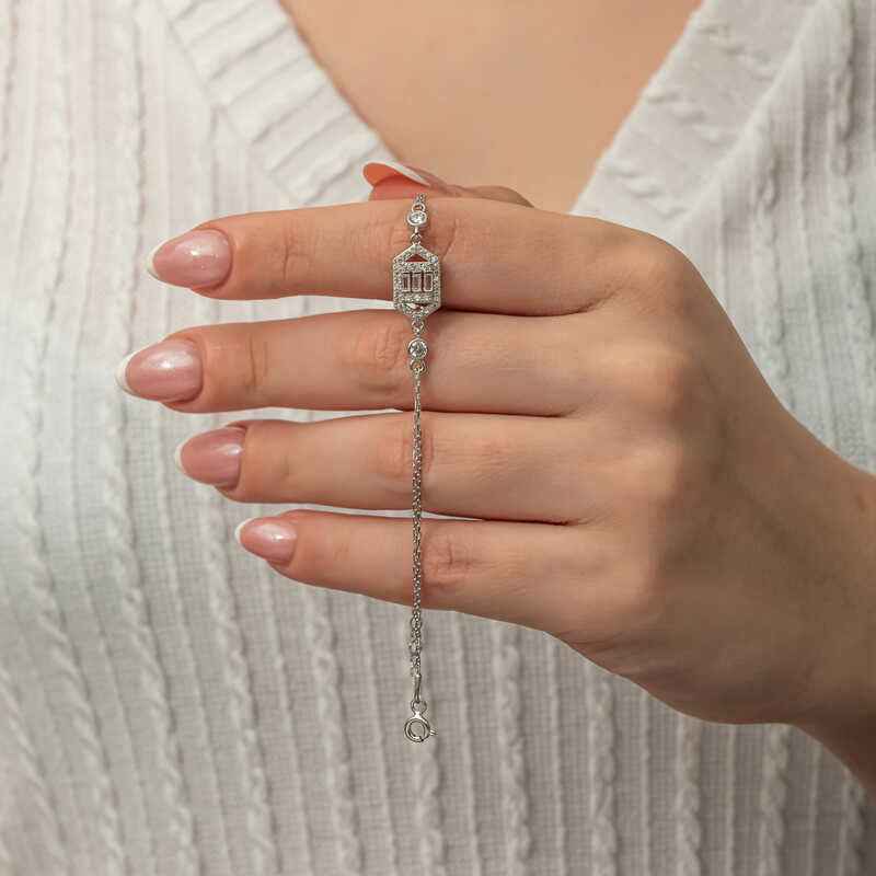 Hexagonal Baguette Stone Women's Silver Bracelet