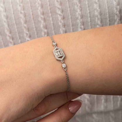 Hexagonal Baguette Stone Women's Silver Bracelet