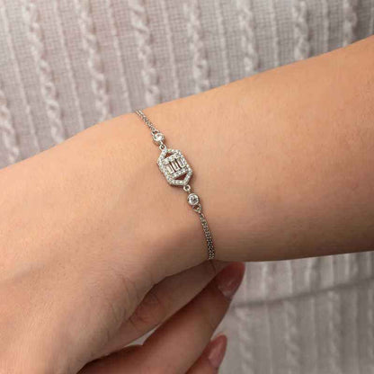 Hexagonal Baguette Stone Women's Silver Bracelet