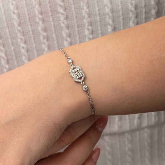 Hexagonal Baguette Stone Women's Silver Bracelet