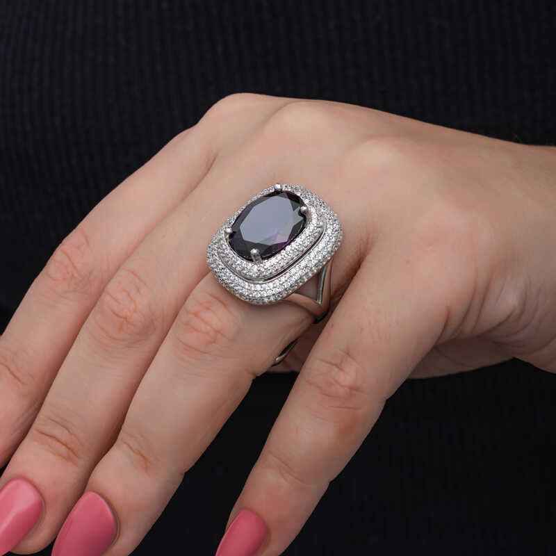 Amethyst Stone Women's Silver Ring