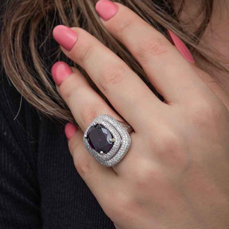 Amethyst Stone Women's Silver Ring