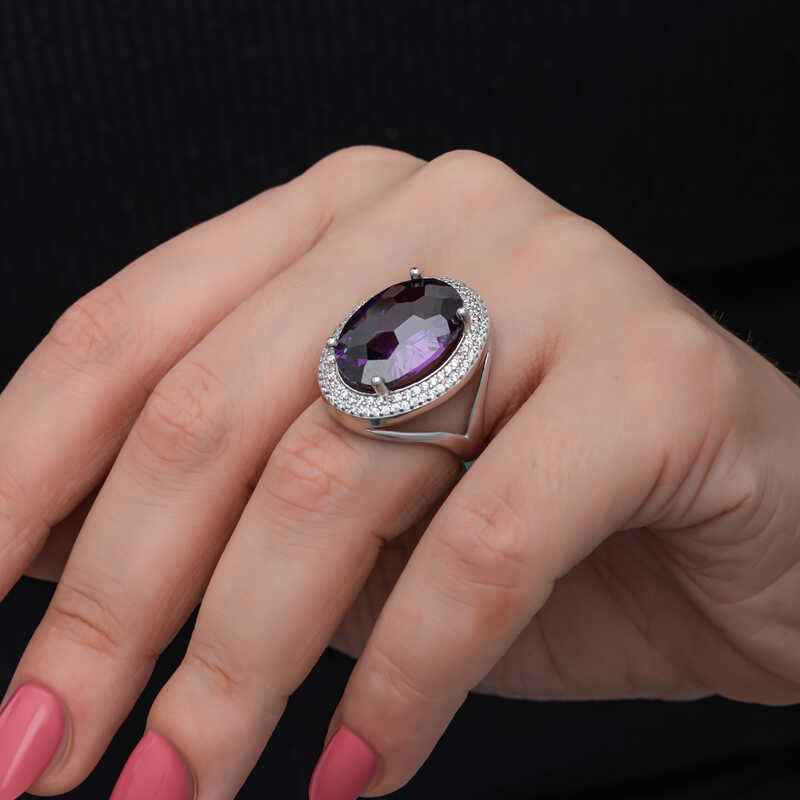 Amethyst Stone Women's Silver Ring