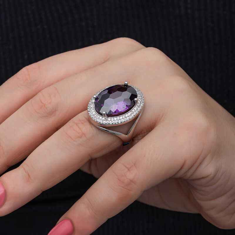 Amethyst Stone Women's Silver Ring