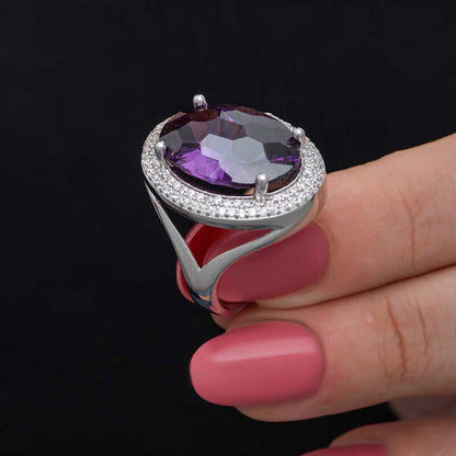Bague en argent pour femme avec pierre d'améthyste