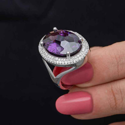 Amethyst Stone Women's Silver Ring