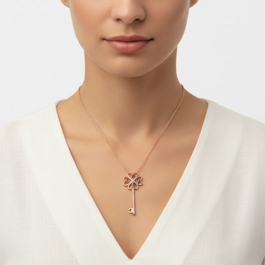 Key Women's Rose Gold Plated Silver Necklace