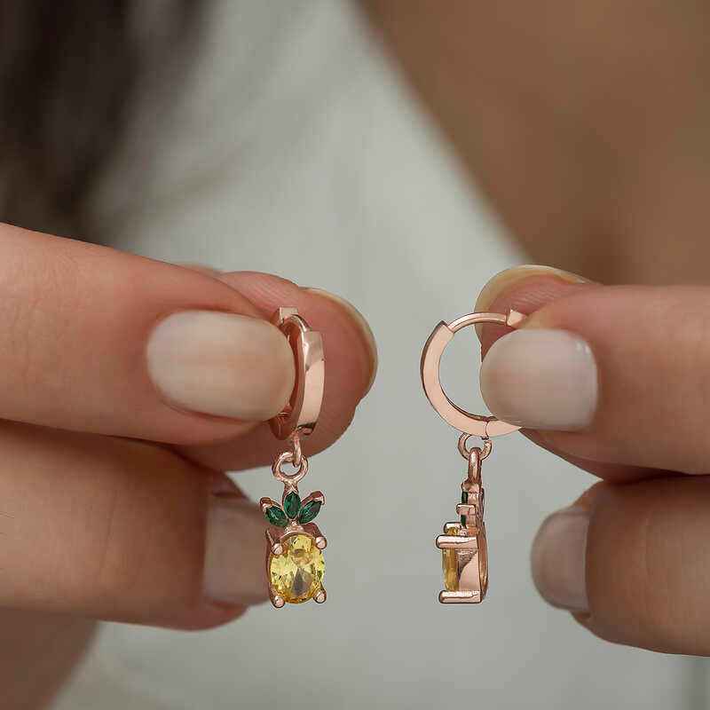 Pineapple Figurine Fruit Silver Earrings