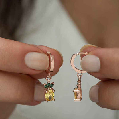 Pineapple Figurine Fruit Silver Earrings