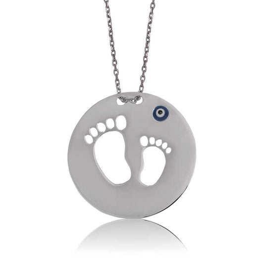 Mother and Baby Footprint Women's Silver Necklace