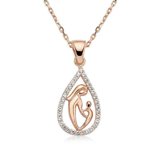 Drop Mother Child Silver Necklace