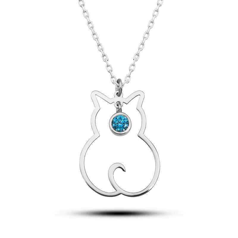 Collier en argent pour femme avec pierre de naissance de décembre et chat