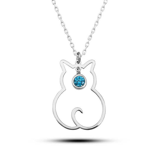 Collier en argent pour femme avec pierre de naissance de décembre et chat