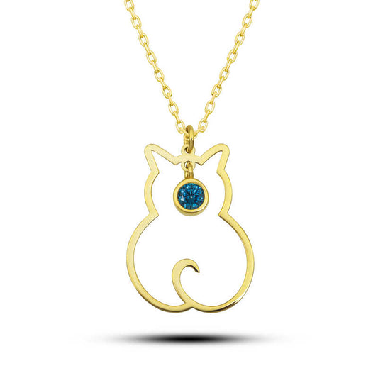Collier en argent pour femme avec pierre de naissance de décembre et chat