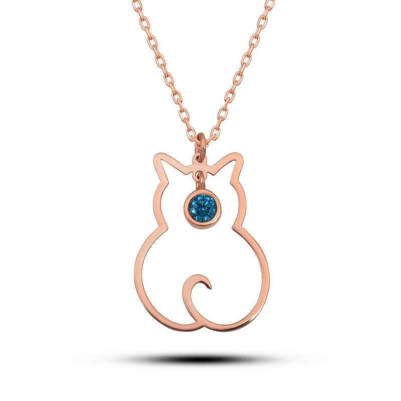 December Birthstone Cat Women's Silver Necklace