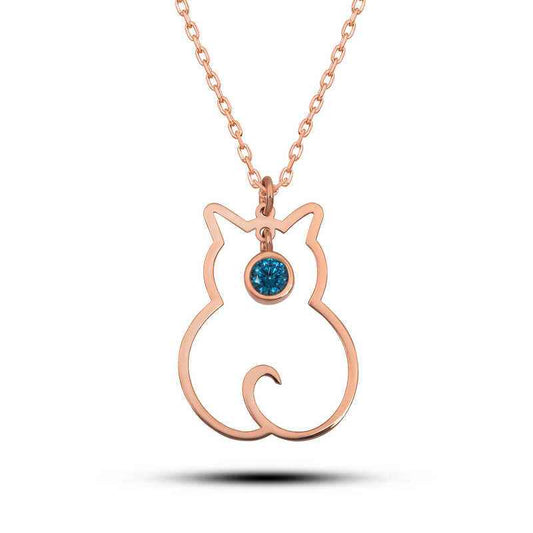 December Birthstone Cat Women's Silver Necklace