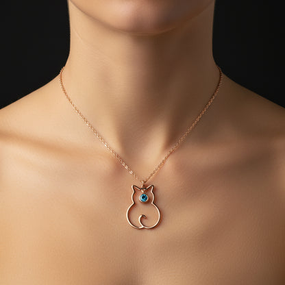 Dezember Birthstone Katze Damen Silber Halskette