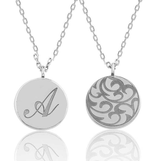 Letter Plate with Patterned Back Silver Necklace