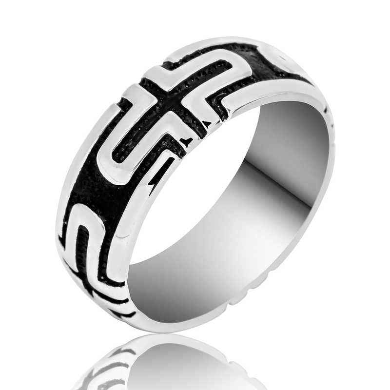 Plus Pattern Men's Silver Ring