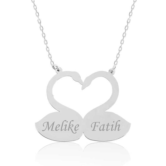 Collier en argent avec plaque Loving Swans