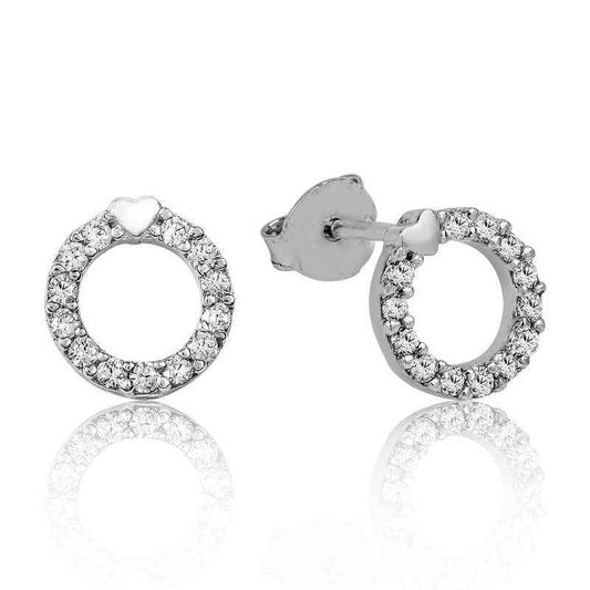 Heart-Shaped Hoop Stud Silver Earrings