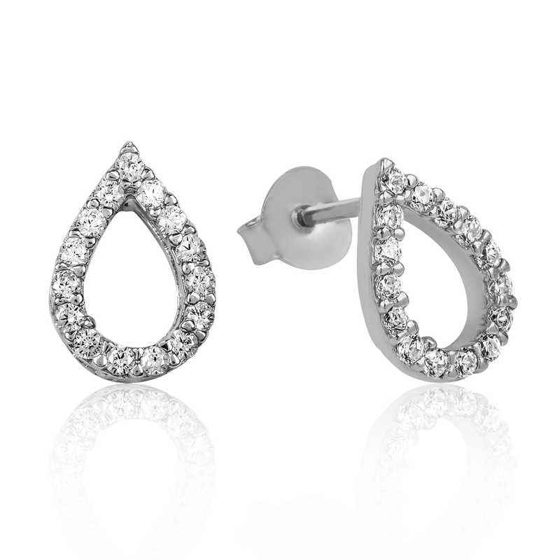 White Stone Drop Stud Women's Silver Earrings