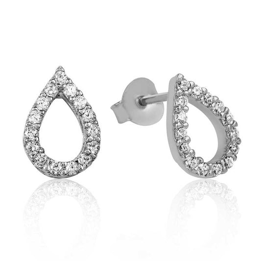 White Stone Drop Stud Women's Silver Earrings