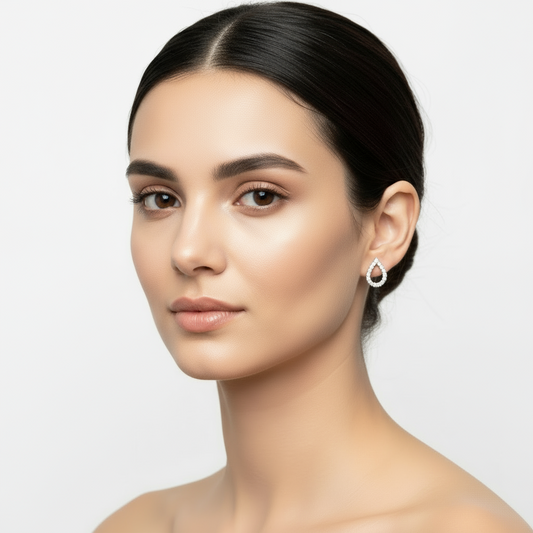 White Stone Drop Stud Women's Silver Earrings