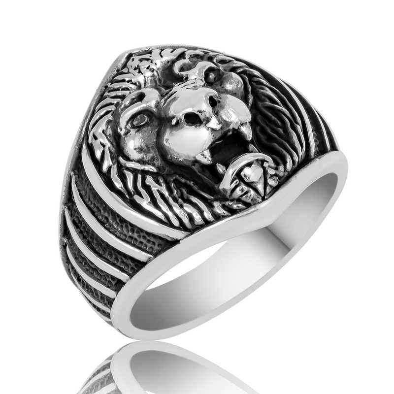 Lion Figurine Men's Silver Ring