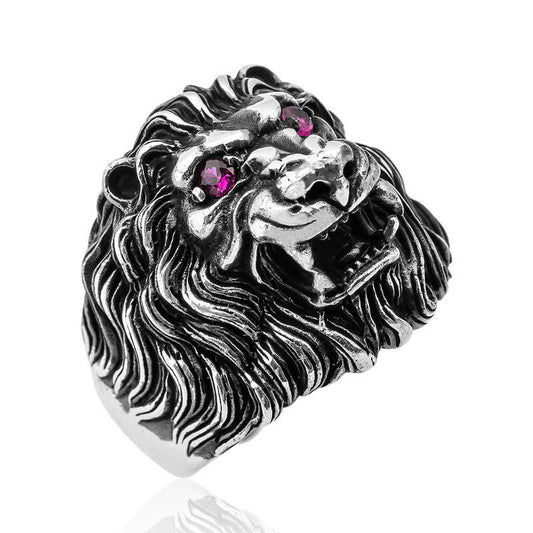 Bague en argent pour homme avec tête de lion