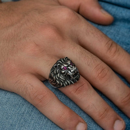 Bague en argent pour homme avec tête de lion