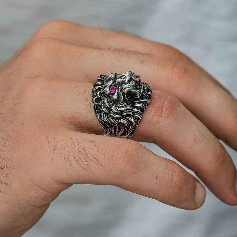 Lion Head Men's Silver Ring
