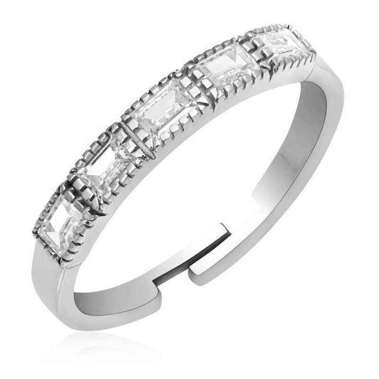 Adjustable Baguette Women's Silver Ring
