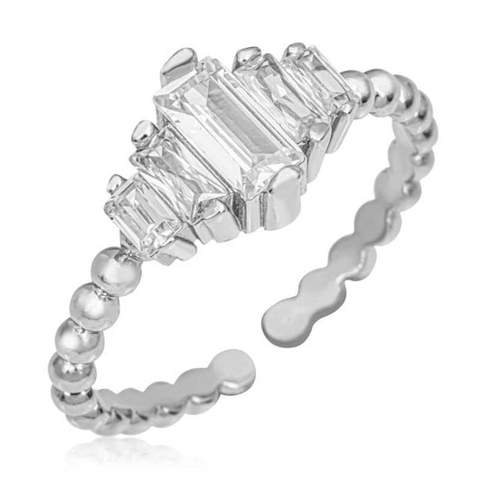 Bague ajustable en argent pour femme, forme carrée baguette