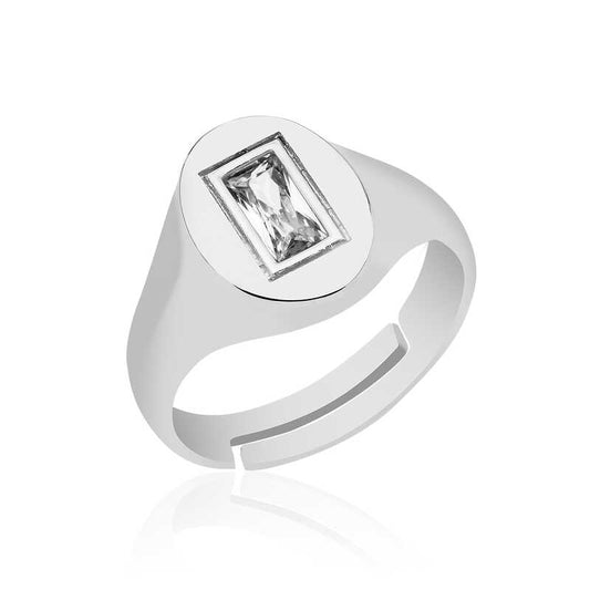 Bague chevalier réglable en argent avec pierre baguette