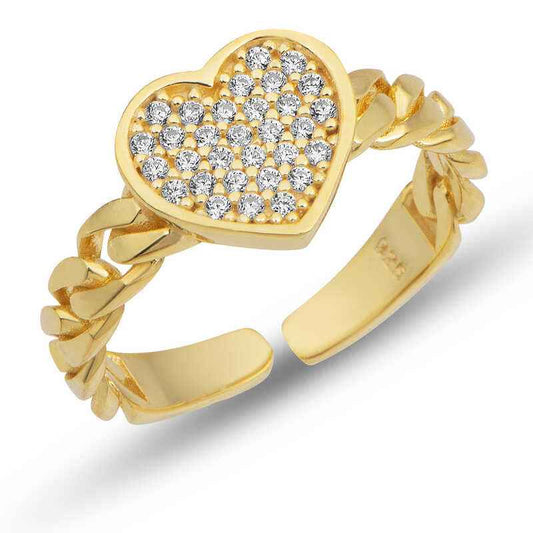 Adjustable Gold Heart Women's Silver Ring