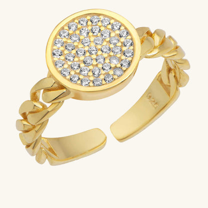 Adjustable Gold Plated Round Zircon Stone Women's Silver Ring